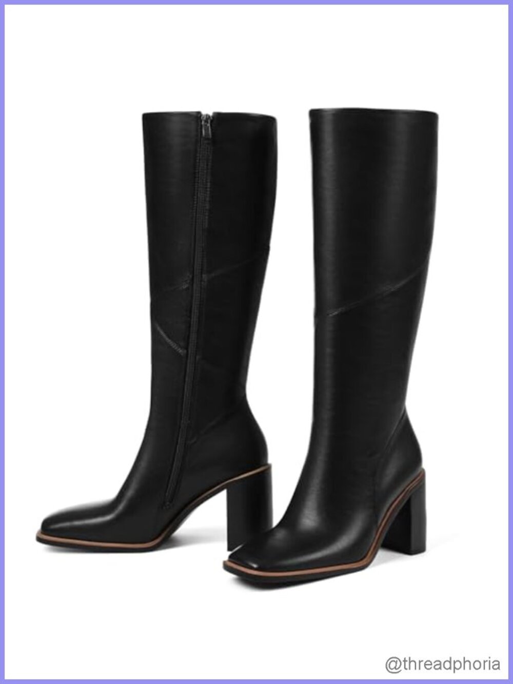 Women's Knee High Boots 3.1in Chunky Heel Square Toe PU Leather Zip Up